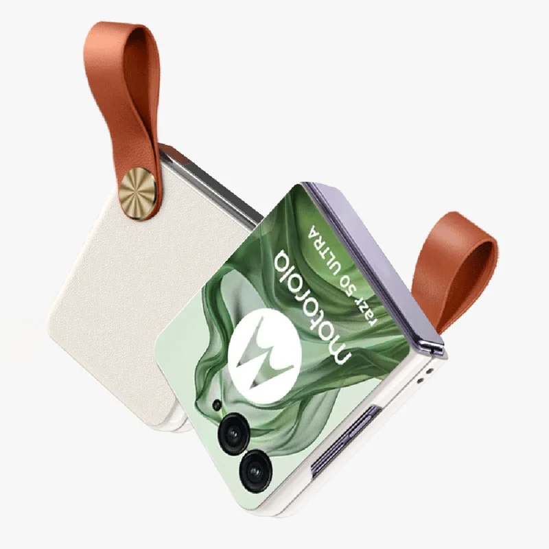 GKK For Motorola Razr 50 Ultra 5G Case Protective Hard PC Phone Cover with Leather Strap - White