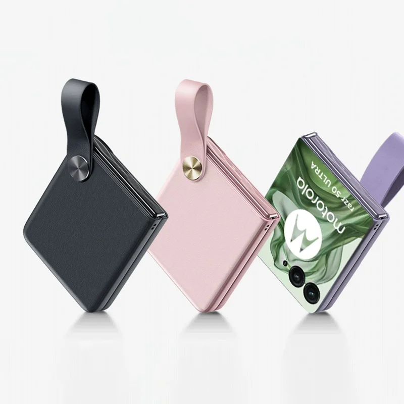 GKK For Motorola Razr 50 Ultra 5G Case Protective Hard PC Phone Cover with Leather Strap - White