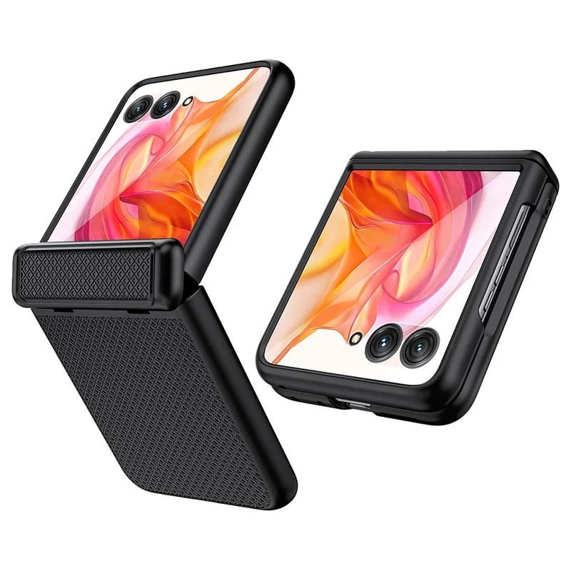 GKK For Motorola Razr 50 Ultra 5G Case Grids Pattern Hinge Protection Hard PC Phone Shell with Screen Film - Black