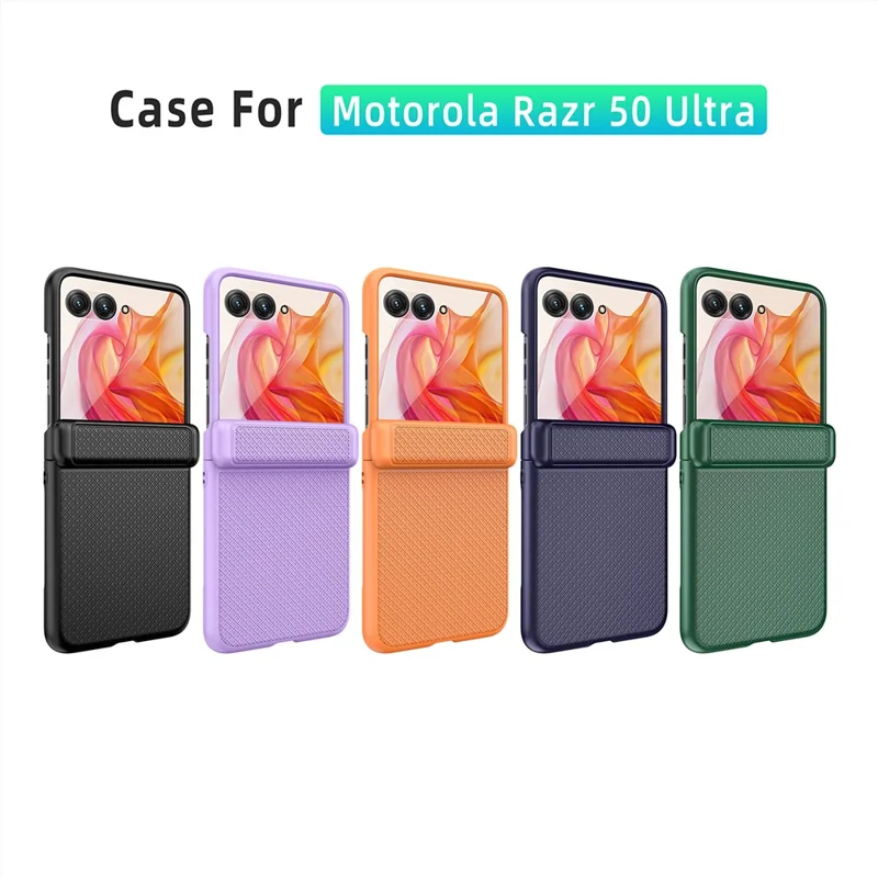 GKK For Motorola Razr 50 Ultra 5G Case Grids Pattern Hinge Protection Hard PC Phone Shell with Screen Film - Black