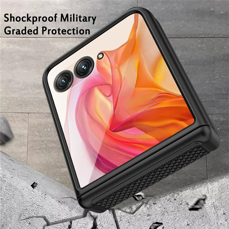 GKK For Motorola Razr 50 Ultra 5G Case Grids Pattern Hinge Protection Hard PC Phone Shell with Screen Film - Black