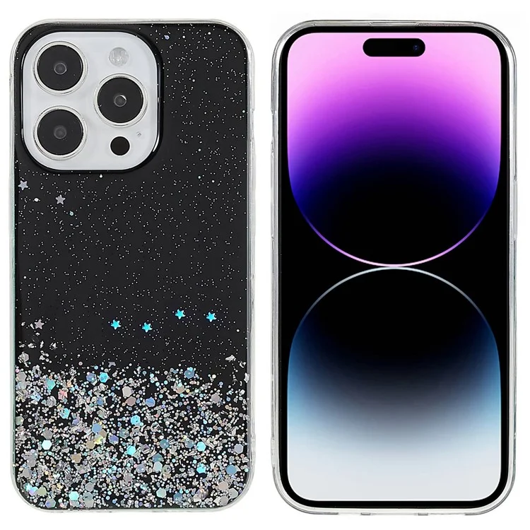 Для iPhone 14 Pro Max Starry Sky Sparkle Epoxy Phone Case Soft TPU Anti-Fall Shockproof Protective Cover - Black