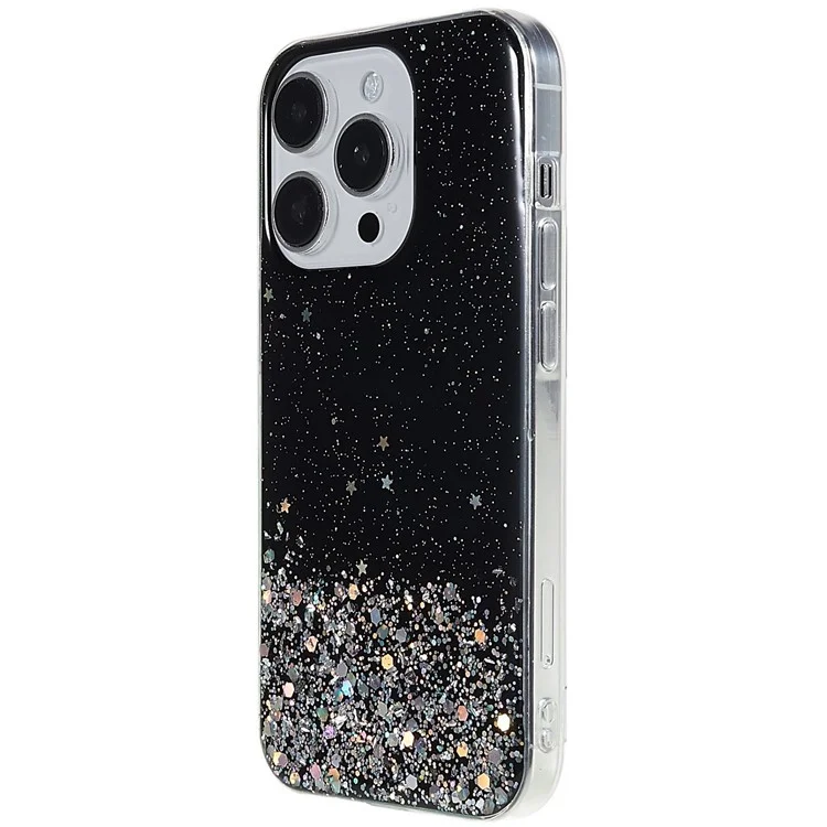 Для iPhone 14 Pro Max Starry Sky Sparkle Epoxy Phone Case Soft TPU Anti-Fall Shockproof Protective Cover - Black