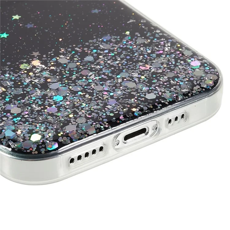 Для iPhone 14 Pro Max Starry Sky Sparkle Epoxy Phone Case Soft TPU Anti-Fall Shockproof Protective Cover - Black