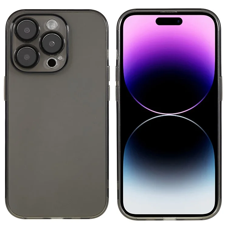 Para iPhone 14 Pro Anti-Drop Soft TPU Phone Case Ultra Slim Anti-Scratch Phone Back Cover com Tempered Glass Camera Lens Film - Transparente Preto