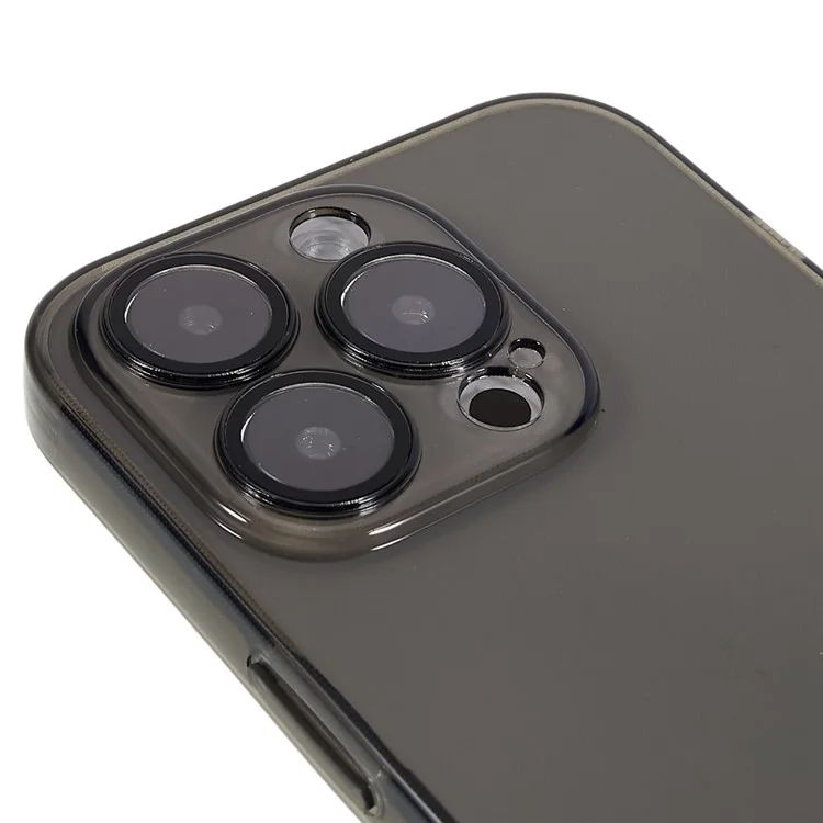 Para iPhone 14 Pro Anti-Drop Soft TPU Phone Case Ultra Slim Anti-Scratch Phone Back Cover com Tempered Glass Camera Lens Film - Transparente Preto