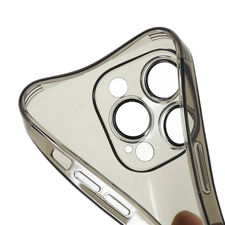 Para iPhone 14 Pro Anti-Drop Soft TPU Phone Case Ultra Slim Anti-Scratch Phone Back Cover com Tempered Glass Camera Lens Film - Transparente Preto