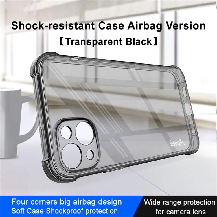 IMAK Per Iphone 14 Soft TPU Cover Back Cover Back Shock Airbag Case Airbag a Quattro Angoli - Nero Trasparente