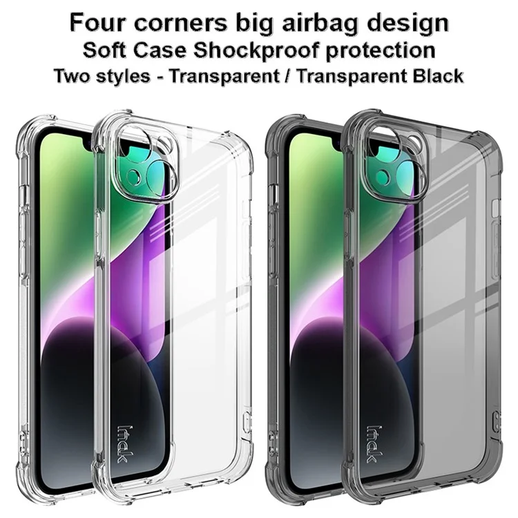 IMAK Per Iphone 14 Soft TPU Cover Back Cover Back Shock Airbag Case Airbag a Quattro Angoli - Nero Trasparente