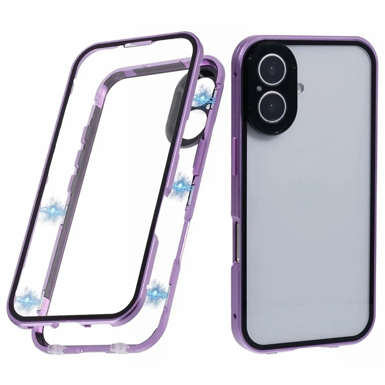 Per Iphone 16 Plus Case Adsorbimento Magnetico Adsorpizione Doppio Coperchio Telefono Tephino Tetchi - Viola