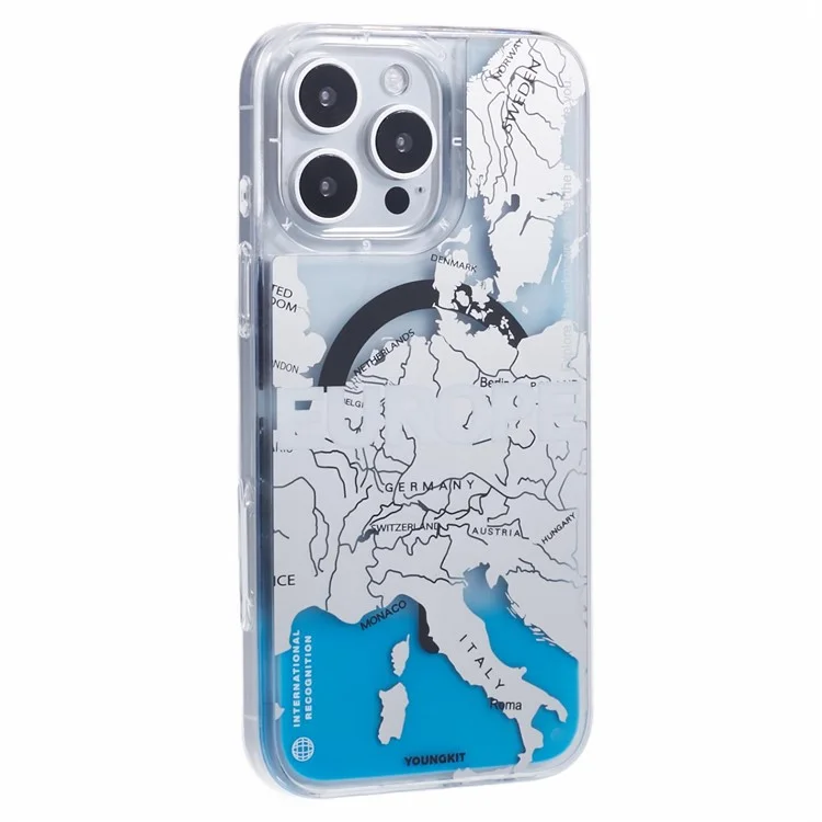 YOUNGKIT For iPhone 16 Pro Max Case Compatible with MagSafe IMD Map Pattern Quicksand PC+TPU Phone Cover - Europe