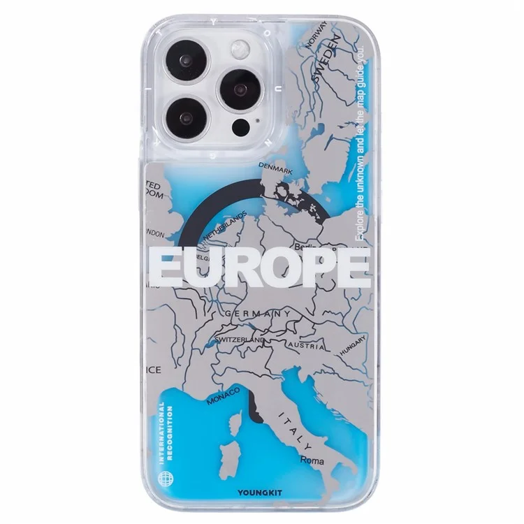 YOUNGKIT For iPhone 16 Pro Max Case Compatible with MagSafe IMD Map Pattern Quicksand PC+TPU Phone Cover - Europe