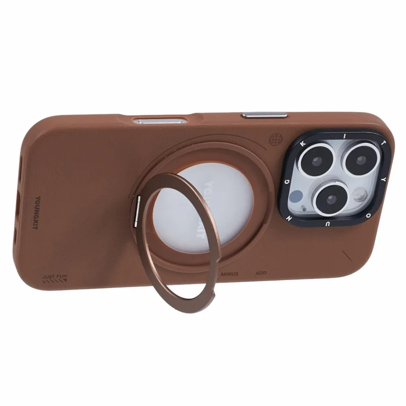 YOUNGKIT For iPhone 16 Pro Max Case Compatible with MagSafe Rotating Kickstand PU Leather+TPU Phone Cover - Brown