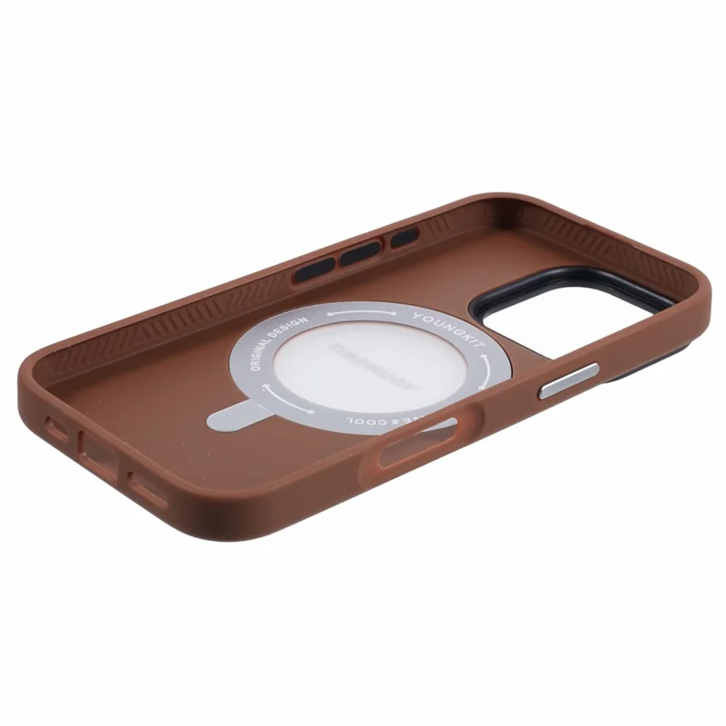 YOUNGKIT For iPhone 16 Pro Max Case Compatible with MagSafe Rotating Kickstand PU Leather+TPU Phone Cover - Brown