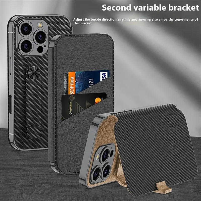 GKK Für Iphone 16 Pro Case TPU+PU Leder Flip Phone Deckung Mit Kartensteckplätzen, Stand Stehen - Schwarz