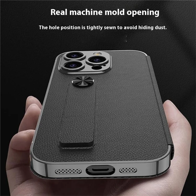 GKK Para Iphone 16 Pro Max Case TPU+PU Cubierta de Teléfono de Cuero Con Ranuras Para Tarjetas, Soporte - Negro