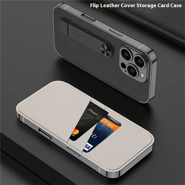 GKK Para Iphone 16 Pro Max Case TPU+PU Cubierta de Teléfono de Cuero Con Ranuras Para Tarjetas, Soporte - Negro