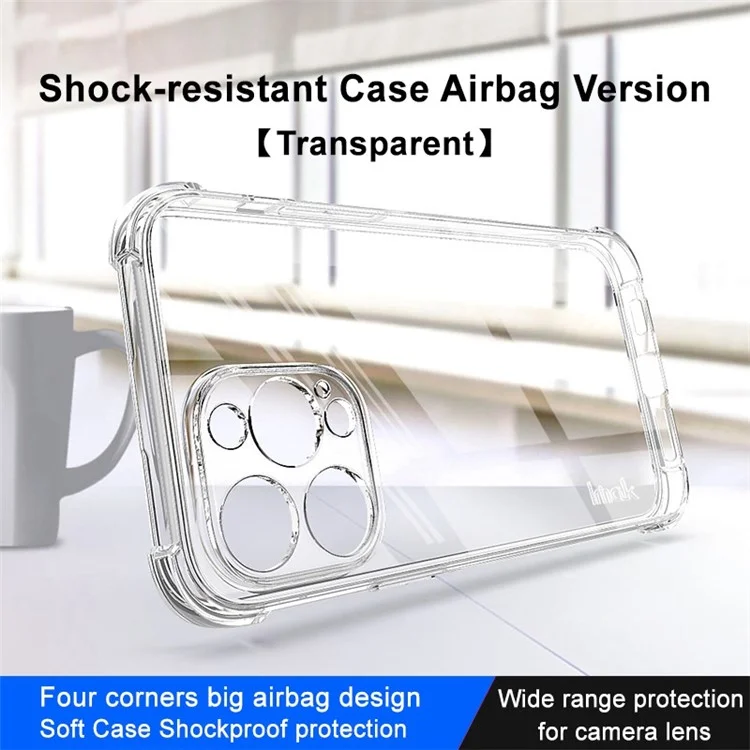 IMAK Pour iPhone 14 Pro Renfort de coussinet airbag TPU Housse de téléphone Anti-collision - Transparent