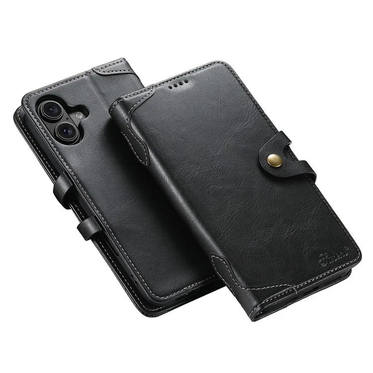 Série SUTENI Q03 Pour Iphone 16 Plus Texture Wavy Texture pu Leather Phone Wallet Cover - Noir