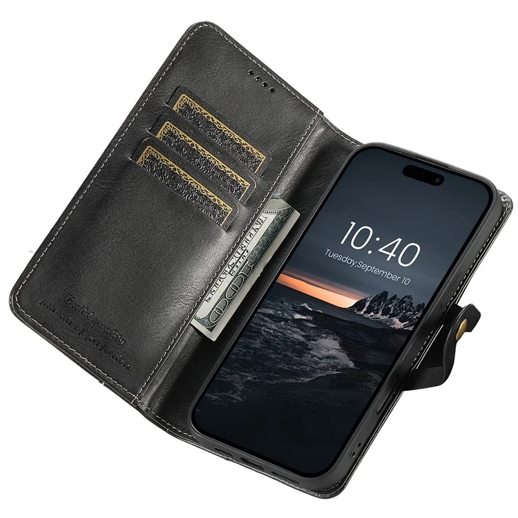 Série SUTENI Q03 Pour Iphone 16 Plus Texture Wavy Texture pu Leather Phone Wallet Cover - Noir