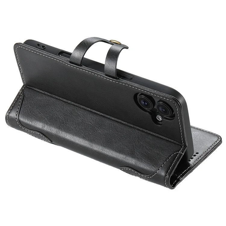 Série SUTENI Q03 Pour Iphone 16 Plus Texture Wavy Texture pu Leather Phone Wallet Cover - Noir