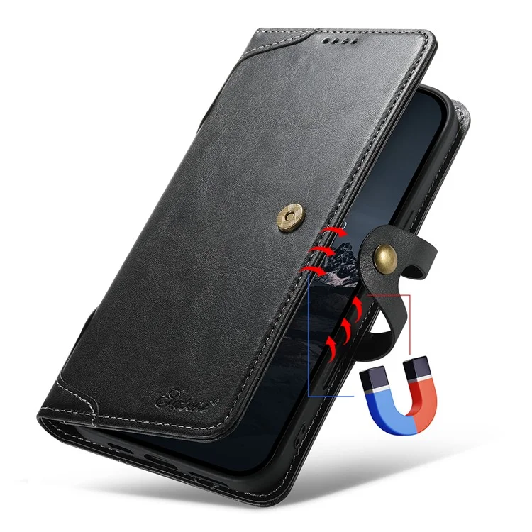 Série SUTENI Q03 Pour Iphone 16 Plus Texture Wavy Texture pu Leather Phone Wallet Cover - Noir