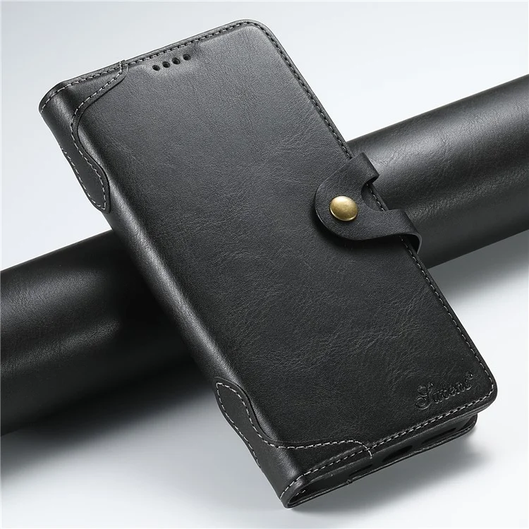 Série SUTENI Q03 Pour Iphone 16 Plus Texture Wavy Texture pu Leather Phone Wallet Cover - Noir