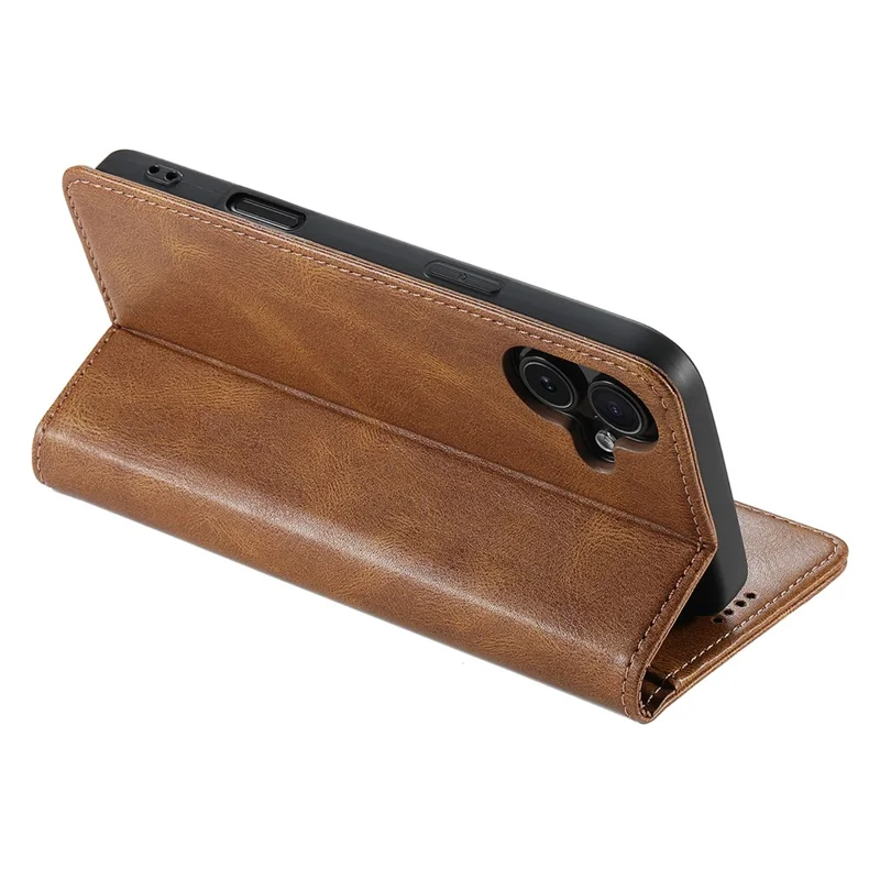 SUTENI J02 Series for iPhone 16 Plus Case Waxy Texture Leather Phone Cover with Magnetic Closure - Brown
