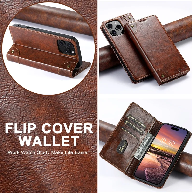 Suteni Per Iphone 16 Pro Max Case PU Coperchio Pecolo Per Coperchi - Cachi