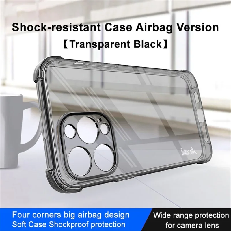 IMAK For iPhone 14 Pro Max Airbag Reinforced Corner TPU Phone Cover Back Protector Case - Transparent Black