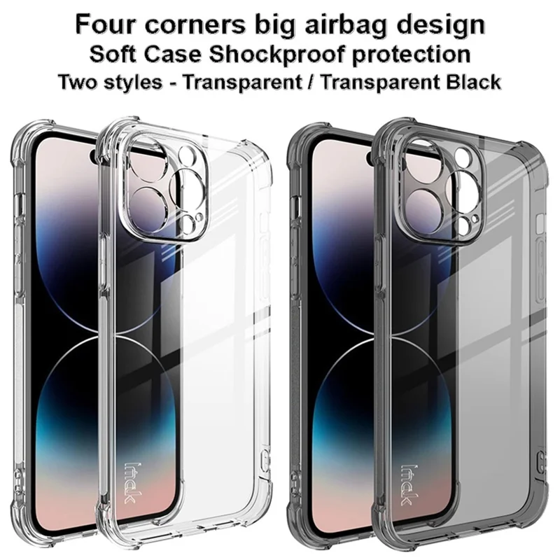 IMAK For iPhone 14 Pro Max Airbag Reinforced Corner TPU Phone Cover Back Protector Case - Transparent Black