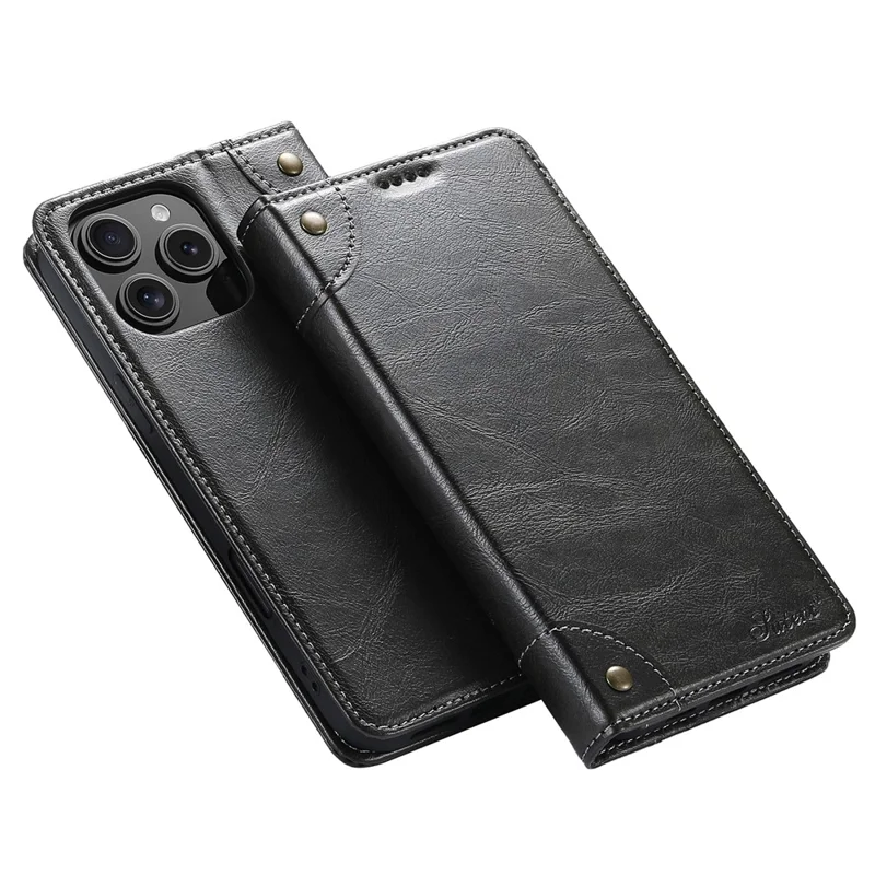 Suteni Para Iphone 16 Pro Case PU Cubierta de Cuero de Cuero Cover de la Billetera - Negro