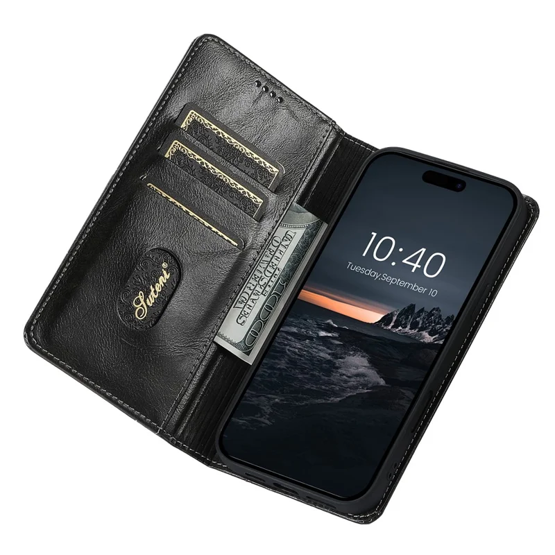Suteni For Iphone 16 Case pu Кожа - Черный