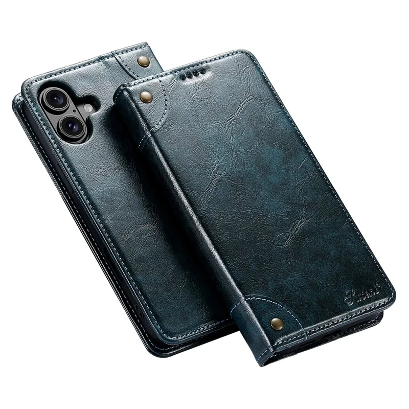 SUTENI For iPhone 16 Case PU Leather Stand Wallet Phone Cover - Blue