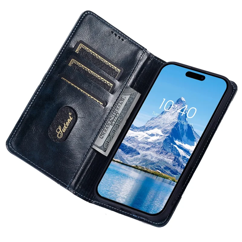 SUTENI For iPhone 16 Case PU Leather Stand Wallet Phone Cover - Blue