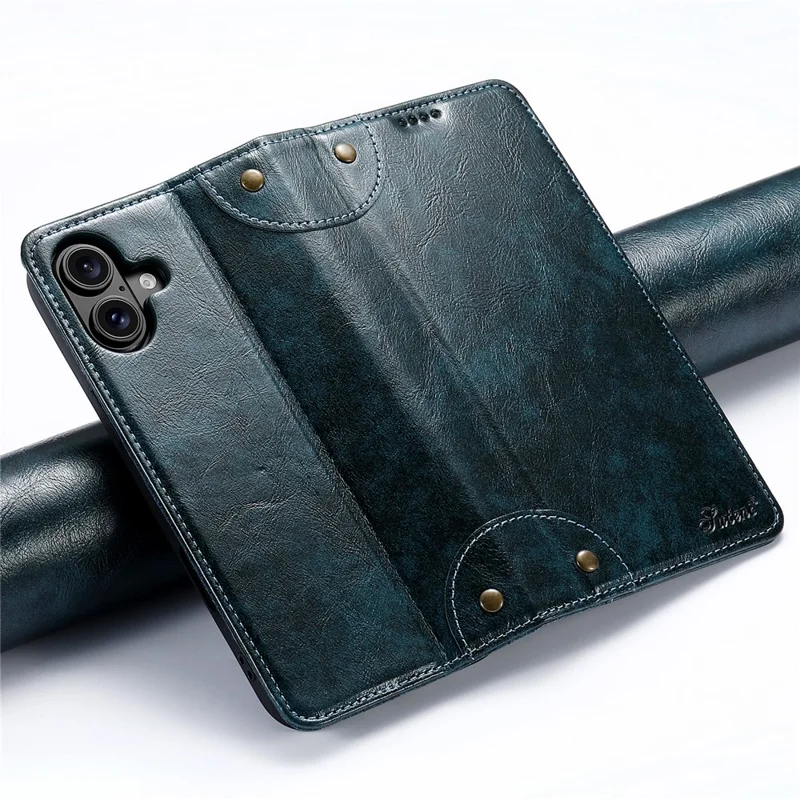SUTENI For iPhone 16 Case PU Leather Stand Wallet Phone Cover - Blue