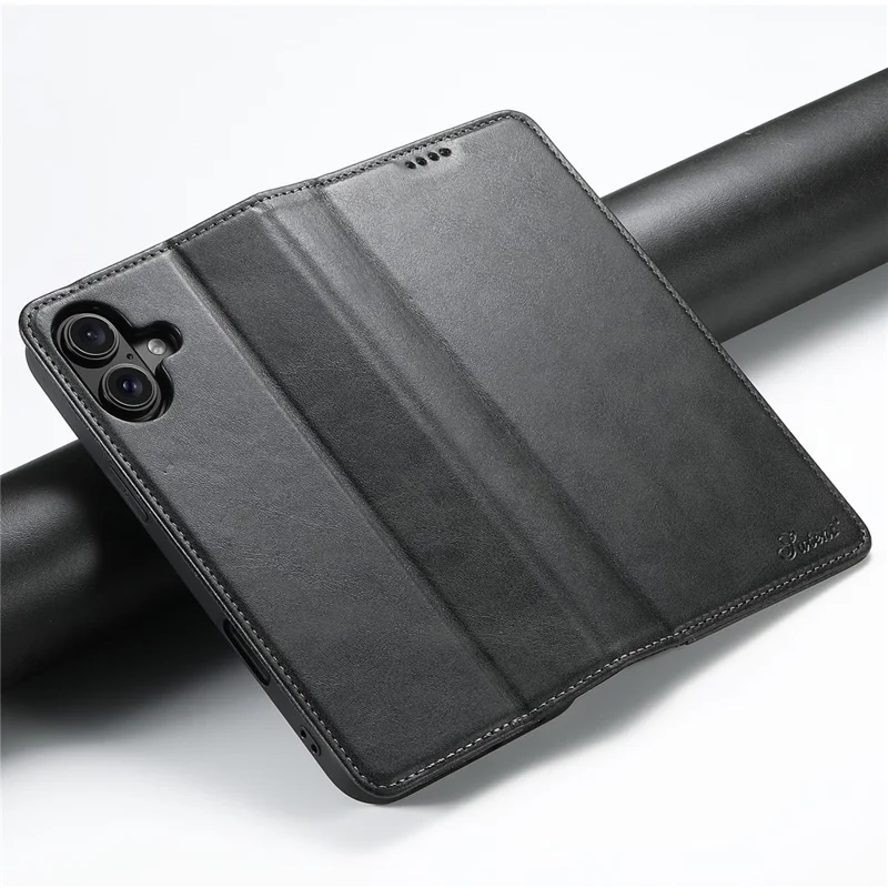 Suteni Per Iphone 16 Plus Case PU Portafoglio in Pelle Portato di Chiusura Magnetica Copertina Del Telefono - Nero