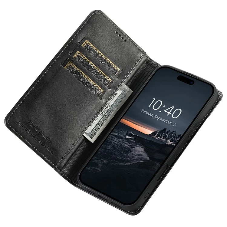 Suteni Para Iphone 16 Pro Max Case PU pu Cuero Willet Stand Magnetic Closing Telephip Cover - Negro