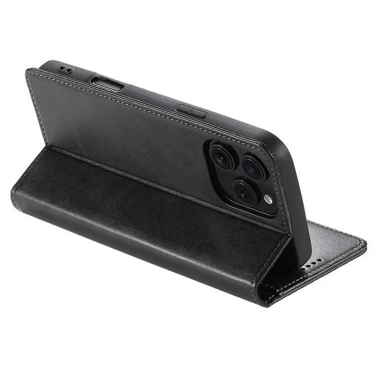 Suteni Para Iphone 16 Pro Max Case PU pu Cuero Willet Stand Magnetic Closing Telephip Cover - Negro