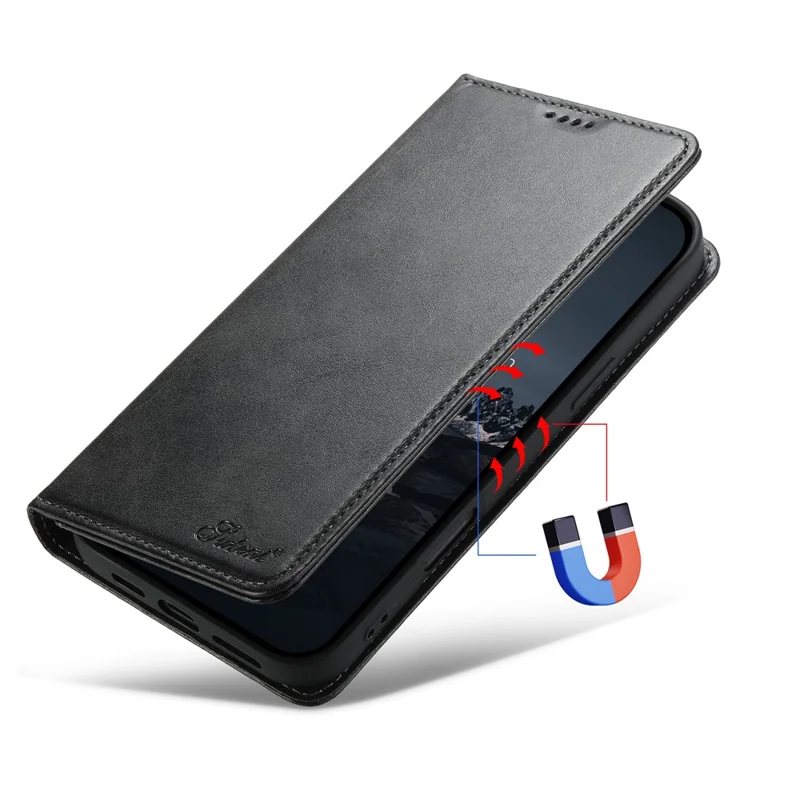 Suteni Para Iphone 16 Pro Max Case PU pu Cuero Willet Stand Magnetic Closing Telephip Cover - Negro