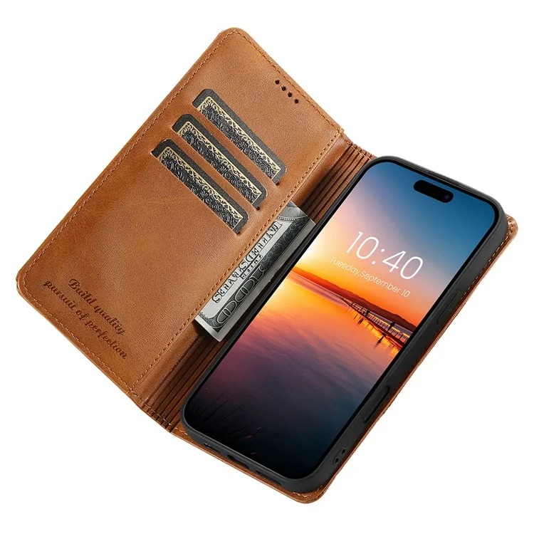 Suteni Para Iphone 16 Pro Case PU pu Cuero Stand de Cierre Magnético Cubierta Telefónica - Caqui