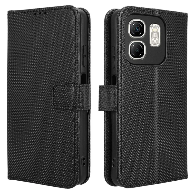 Para Infinix Hot 50i 4g X6531 / Smart 9 4G X6532 Case PU Leather Diamond Texture Willet Telep Cover - Negro