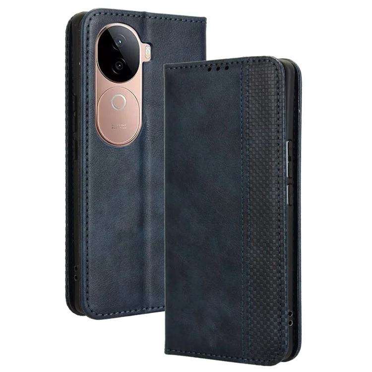 Per Vivo V40e 5g / Iqoo Z9s 5G Couro Case Case Stante Della Pesta Della Pesta Della Persone Retura - Blu