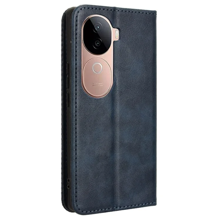 Per Vivo V40e 5g / Iqoo Z9s 5G Couro Case Case Stante Della Pesta Della Pesta Della Persone Retura - Blu