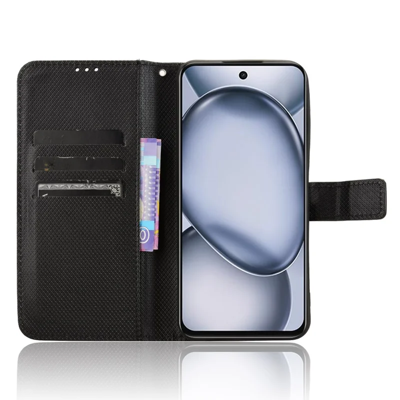 Para Itel A80 4G A671LC Case PU Leather Diamond Texture Willet Telep Cubierta - Negro