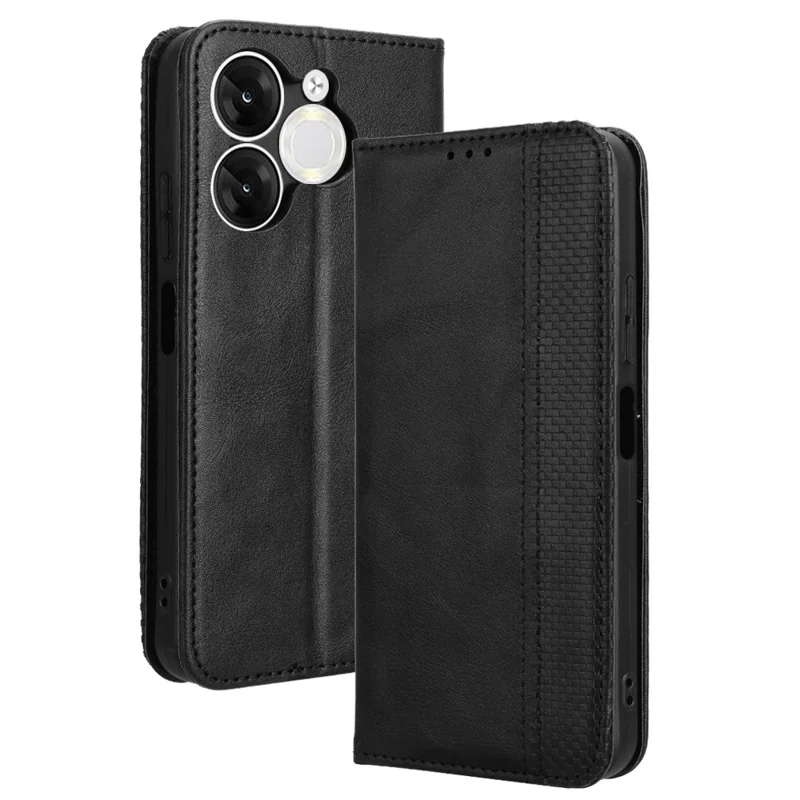 For itel A80 4G A671LC Leather Case Wallet Stand Retro Texture Phone Cover - Black