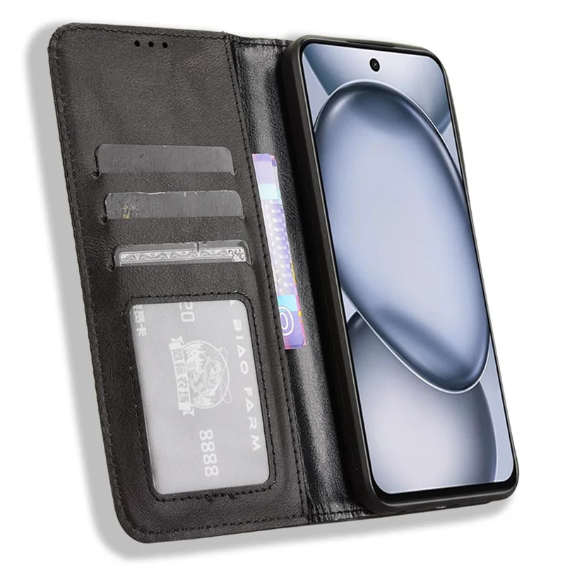 For itel A80 4G A671LC Leather Case Wallet Stand Retro Texture Phone Cover - Black