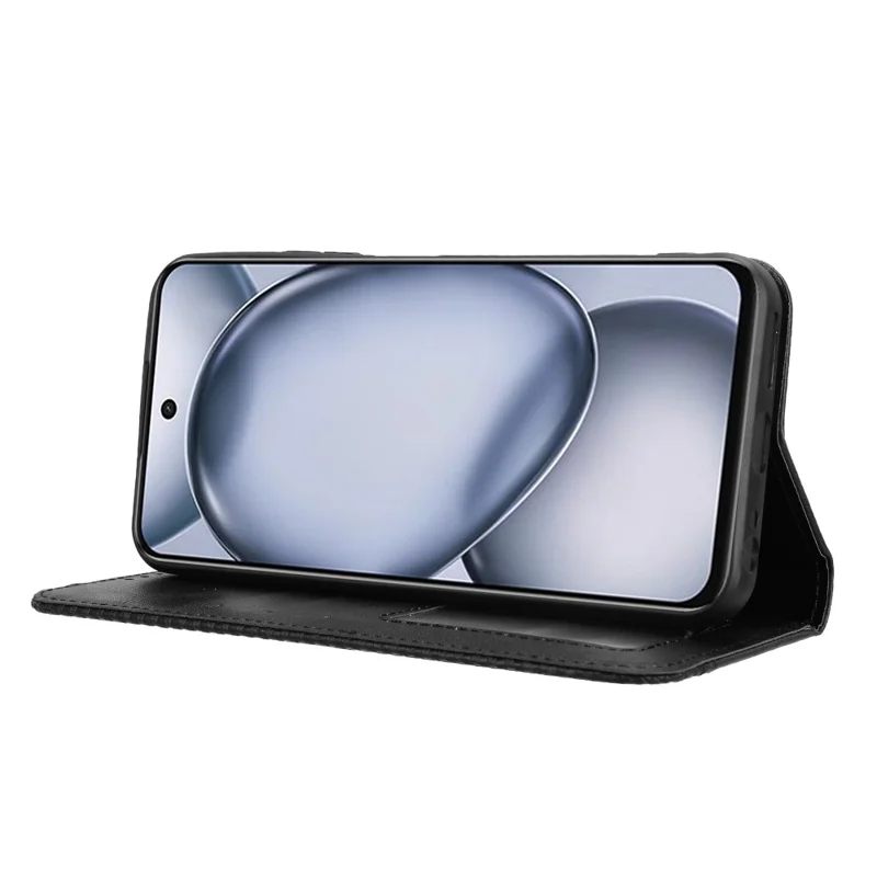 For itel A80 4G A671LC Leather Case Wallet Stand Retro Texture Phone Cover - Black