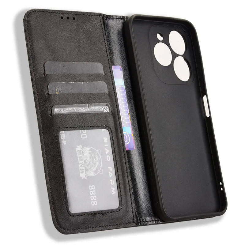 For itel A80 4G A671LC Leather Case Wallet Stand Retro Texture Phone Cover - Black