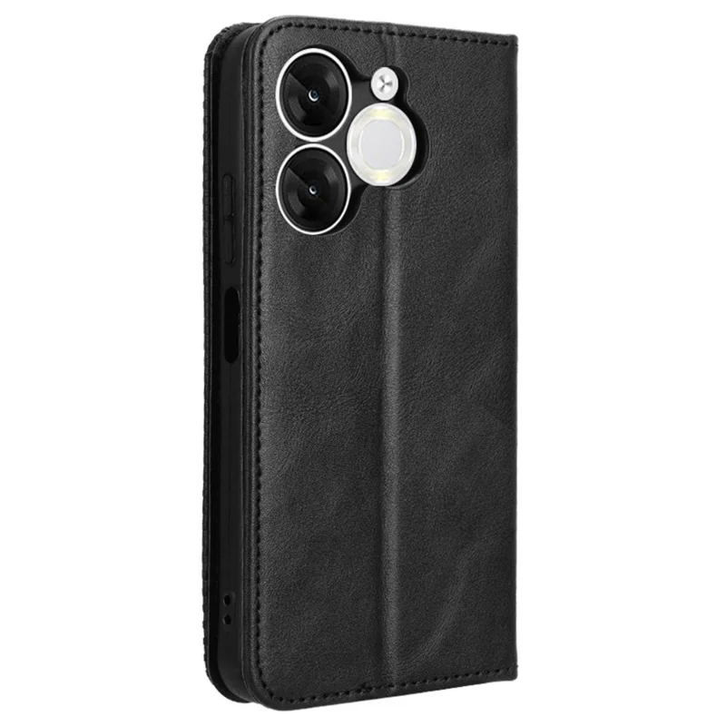 For itel A80 4G A671LC Leather Case Wallet Stand Retro Texture Phone Cover - Black